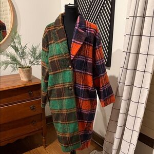 Mazik double plaid fuzzy coat medium